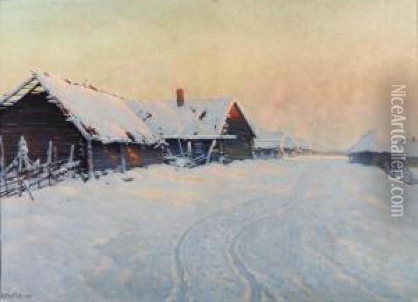 Village In Winter Sunlight Oil Painting - Constantin Kryschitskij