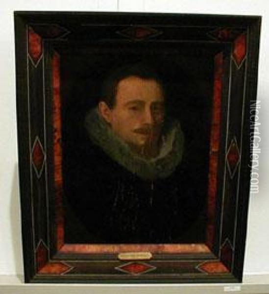 Head And Shoulders Portrait Of A Gentleman With A White Ruff Oil Painting - Michiel Jansz. Van Miereveldt