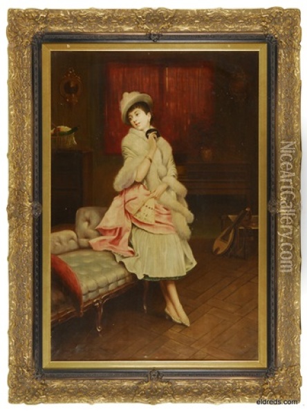 Lady With A Fan Oil Painting - Hilton Lark Pratt