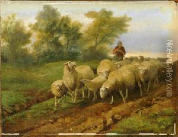 Les Moutons Oil Painting - Jef Louis Van Leemputten