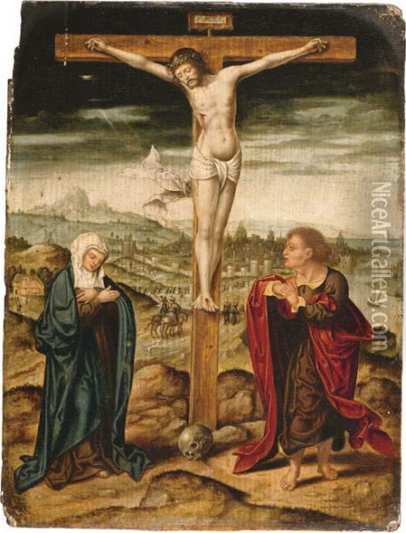 The Crucifixion With The Virgin And Saint John The Evangelist Oil Painting - Joos Van Cleve