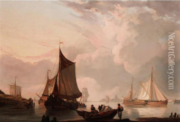 Harbour Scene Oil Painting - Hermanus Jr. Koekkoek