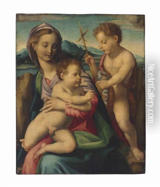 The Madonna And Child With The Infant Saint John The Baptist Oil Painting - Michele Tosini