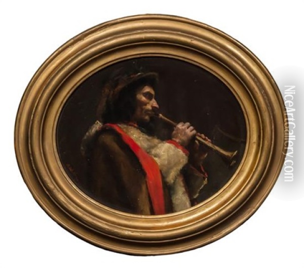 The Piper Oil Painting - Francois Alfred Delobbe