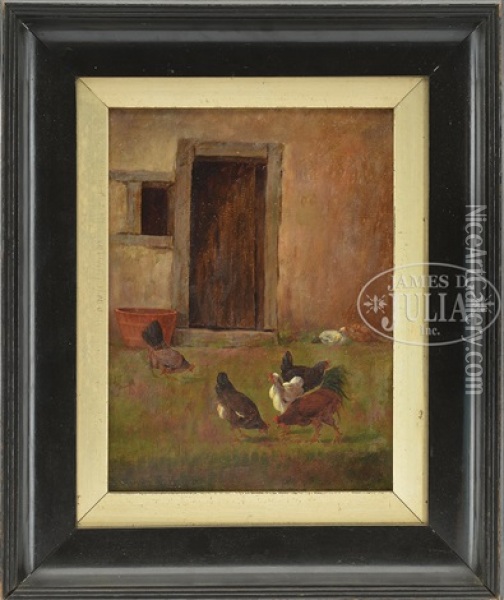 Chickens In The Dooryard Oil Painting - Warren C. Briggs