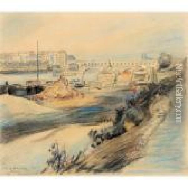A Bridge Over The Seine, Paris Oil Painting - George Leslie Hunter