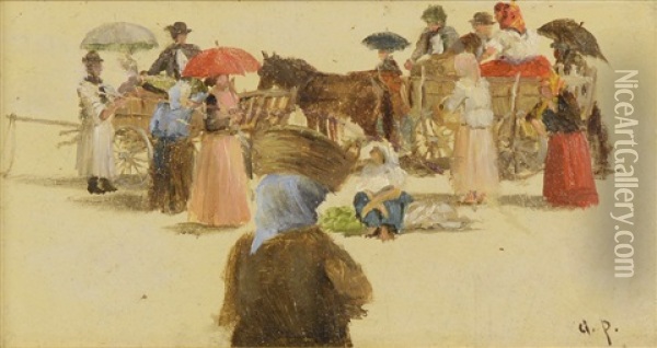 On The Market Oil Painting - August Xaver Carl von Pettenkofen