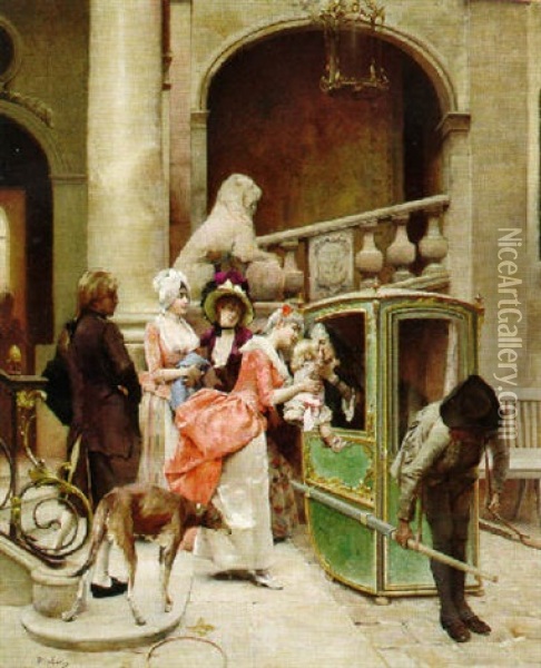 The Visit Oil Painting - Emile Auguste Pinchart