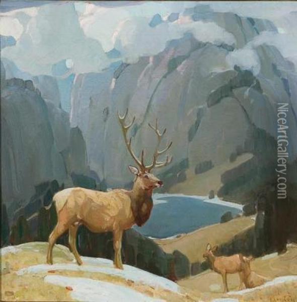 In The Tetons Oil Painting - W. Herbert Dunton