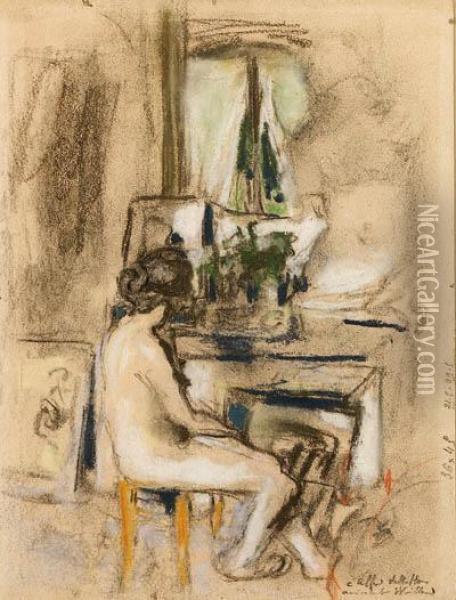 Nu Assis Devant La Chemine (nude Seated In Front Of Afireplace) Oil Painting - Jean-Edouard Vuillard