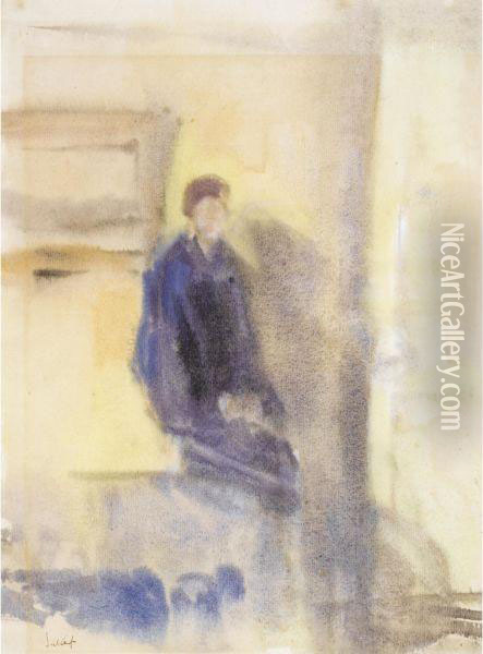 Woman In Blue, Seated In An Interior Oil Painting - Walter Richard Sickert