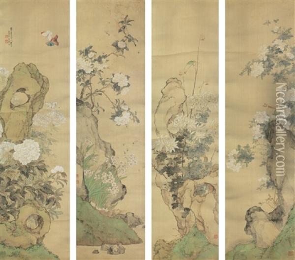Flowers And Insects Of The Four Seasons (4 Works) Oil Painting -  Ju Lian