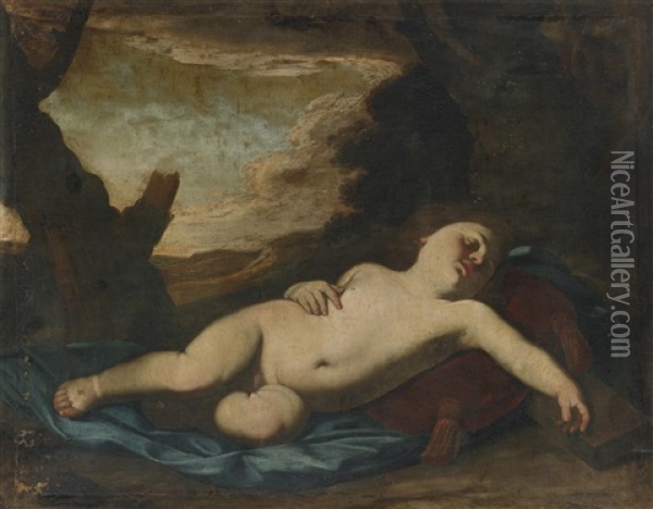 Sleeping Christ Child In A Landscape Oil Painting - Massimo Stanzione