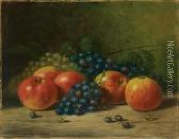 Still Life With Apples And Grapes Oil Painting - Albert F. King
