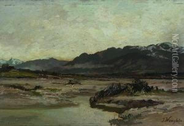 Isar - Landschaft Im
 Vorfruhling. Oil Painting - Joseph Wenglein