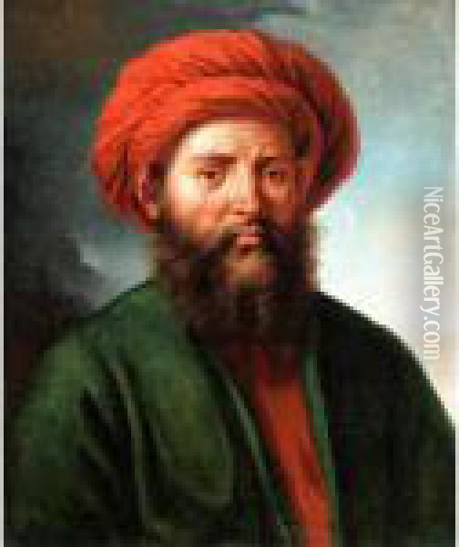 Portrait Of A Man, Bust Length, Wearing A Red Turban Oil Painting - Anne-Louis Girodet de Roucy-Triosson