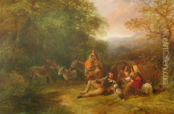 A Gypsy Encampment Oil Painting - George Cole