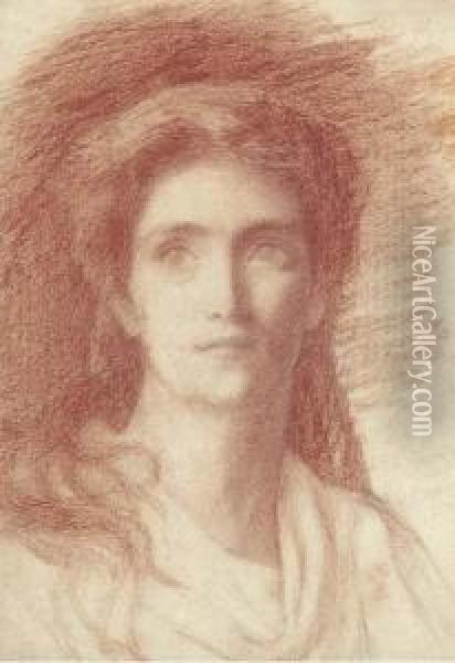 Portrait Of A Woman, Bust-length Oil Painting - Simeon Solomon