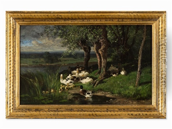 Duck Pond Oil Painting - Alexandre Defaux