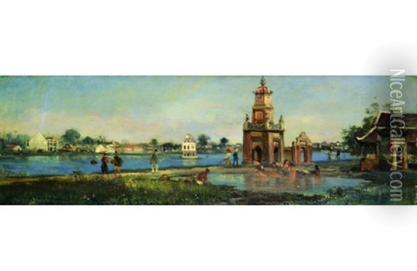 Vue Du Cambodge Oil Painting - Gaston Marie Anatole Roullet