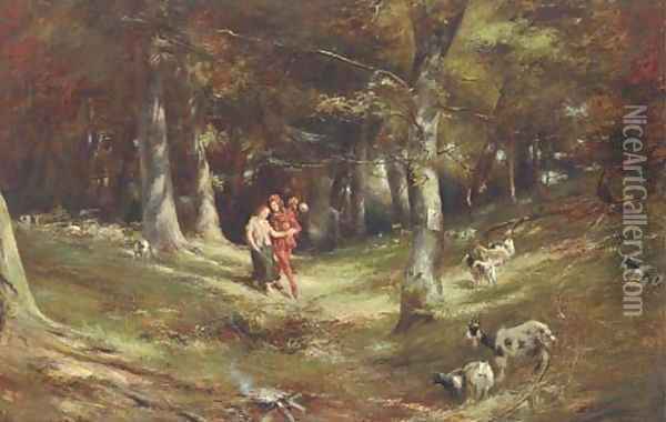 The jester and the shepherdess Oil Painting - Charles Martin Hardie