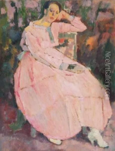 Dame En Rose Oil Painting - Henri Ramah