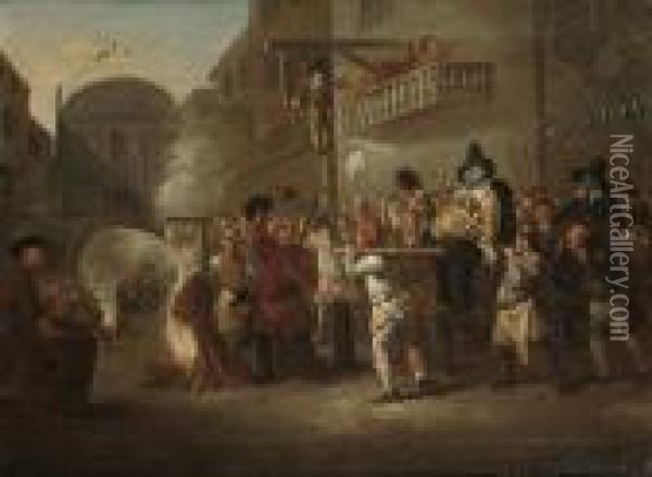 Burning The Rumps At Temple Bar; And Hudibras And The Lawyer Oil Painting - William Hogarth