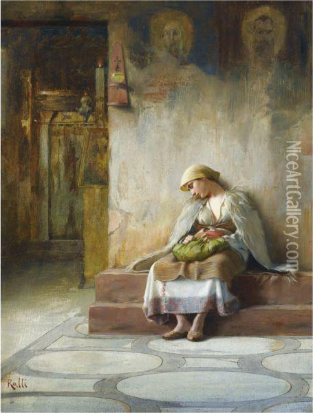 Young Girl Sleeping In A Church Oil Painting - Theodore Jacques Ralli