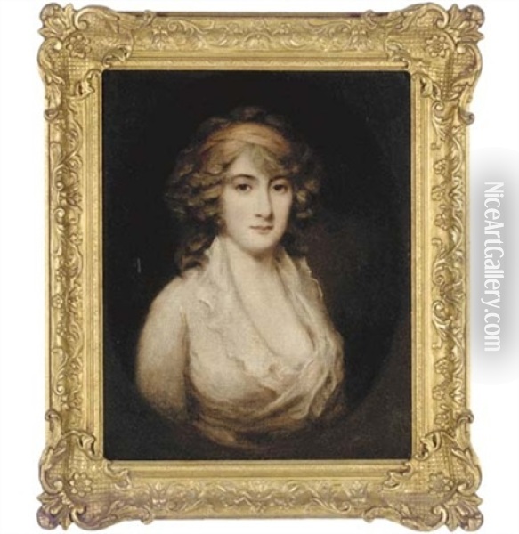 Portrait Of Charlotte Augusta Papendiek In A White Dress Oil Painting - Sir John Hoppner