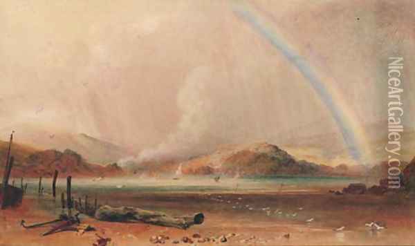 A wooded landscape with a rainbow Oil Painting - Peter de Wint