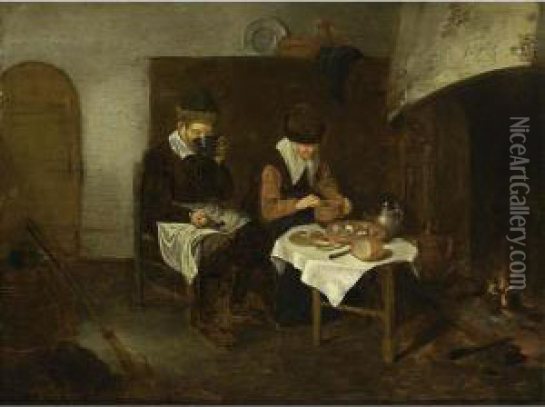 A Couple Having A Meal Before A Fireplace Oil Painting - Quiringh Gerritsz. van Brekelenkam