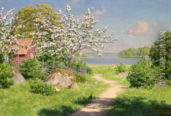 Sommarlandskap Oil Painting - Johan Krouthen