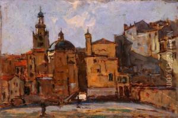 Veduta Di Borgo Cittadino Oil Painting - Giovanni Cavalli