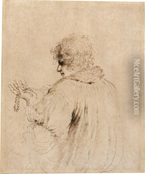 A Man Holding A String Of Beads Oil Painting - Guercino