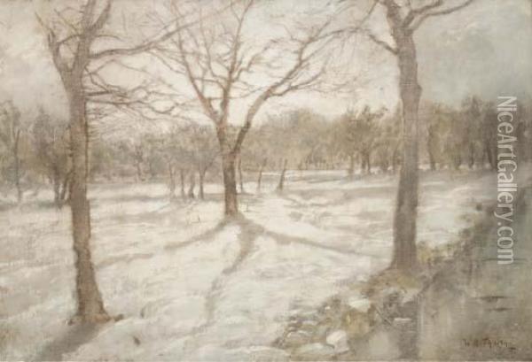 Sneeuw: A Sunlit Winterlandscape Oil Painting - Willem Bastiaan Tholen