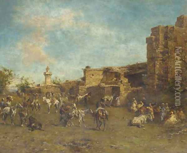Halte de muletiers, Algerie Oil Painting - Eugene Fromentin