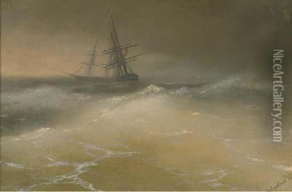 Ships In A Story Sea Oil Painting - Ivan Konstantinovich Aivazovsky