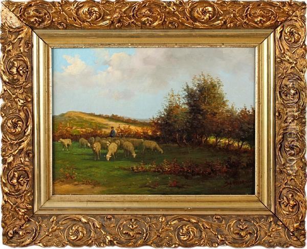 Shepherds Herding Flock Oil Painting - Joh Akkermans