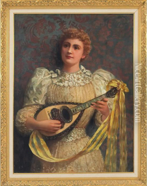Portrait Of A Lady With A Mandolin Oil Painting - James Carroll Beckwith