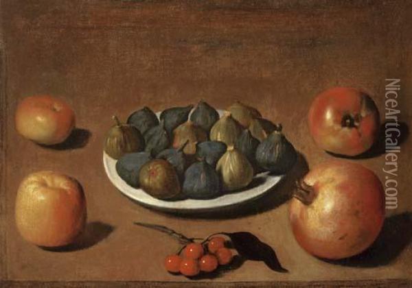 Plate Of Figs With Apples, Cherries And A Pomegranate Oil Painting - Vincenzo Campi