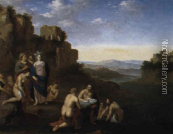 Die Auffindung Des Mosesknaben Oil Painting - Cornelis Van Poelenburgh