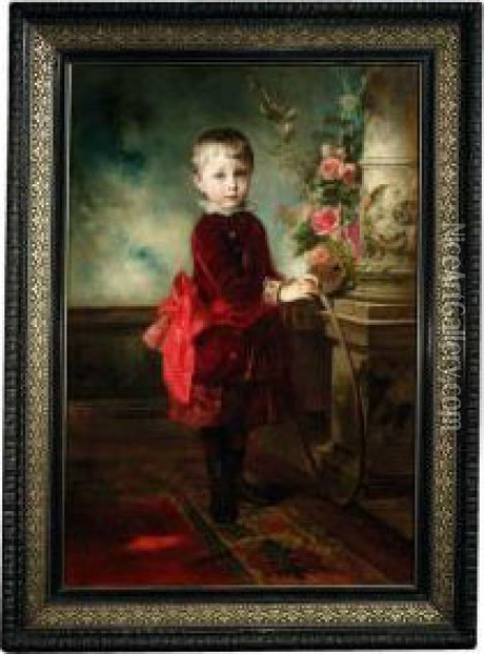 Bildnis Eines Knaben Als Ganzfigur In Rotem Oil Painting - Eduard Felix Veith