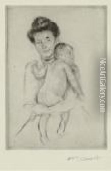 Mother Holding Her Nude Baby Oil Painting - Mary Cassatt