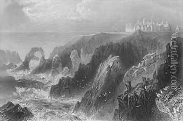 View of Slaines Castle, near Peterhead Oil Painting - William Henry Bartlett