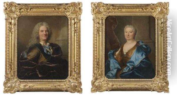 Portrait D'antoine Rousseau (+ Portrait De Son Epouse; Pair) Oil Painting - Hyacinthe Rigaud