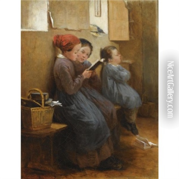 The Reading Lesson Oil Painting - Henriette (Sophie) Bouteiller Browne