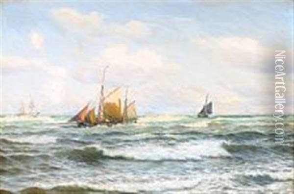 Sailing Ship On Open Sea Oil Painting - Viggo Lauritz Helsted