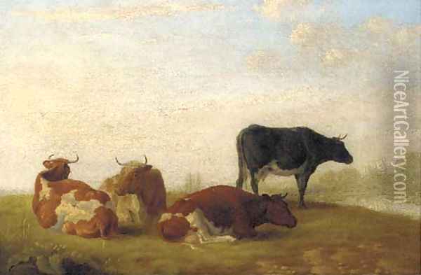 Cattle in a watermeadow Oil Painting - Thomas George Cooper