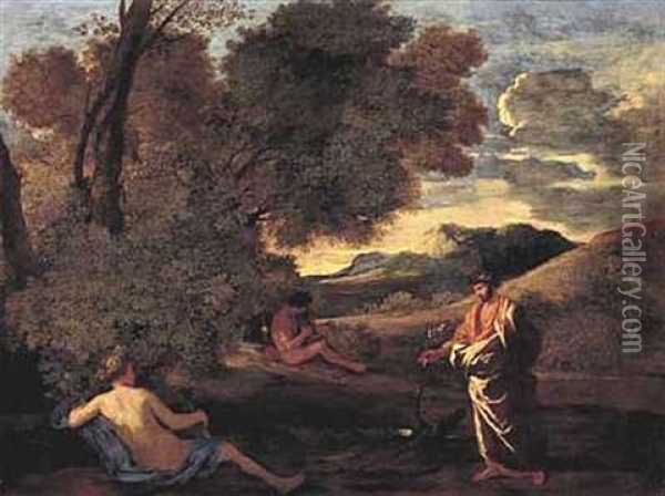 Landscape With The Contest Of Apollo And Marsyas Oil Painting - Nicolas Poussin