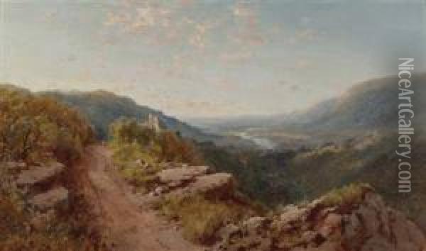 Englische Landschaft Mit Ruine Und Blick In Ein Flusstal Oil Painting - Edmund John Niemann, Snr.